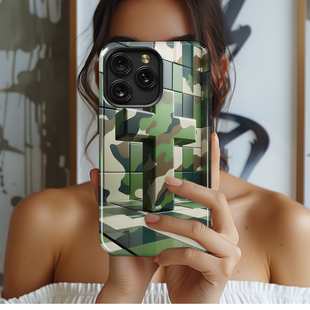 Christian Cross Green Camouflage Phone Case iPhone Samsung Cover Pixel 3781 - Image 2