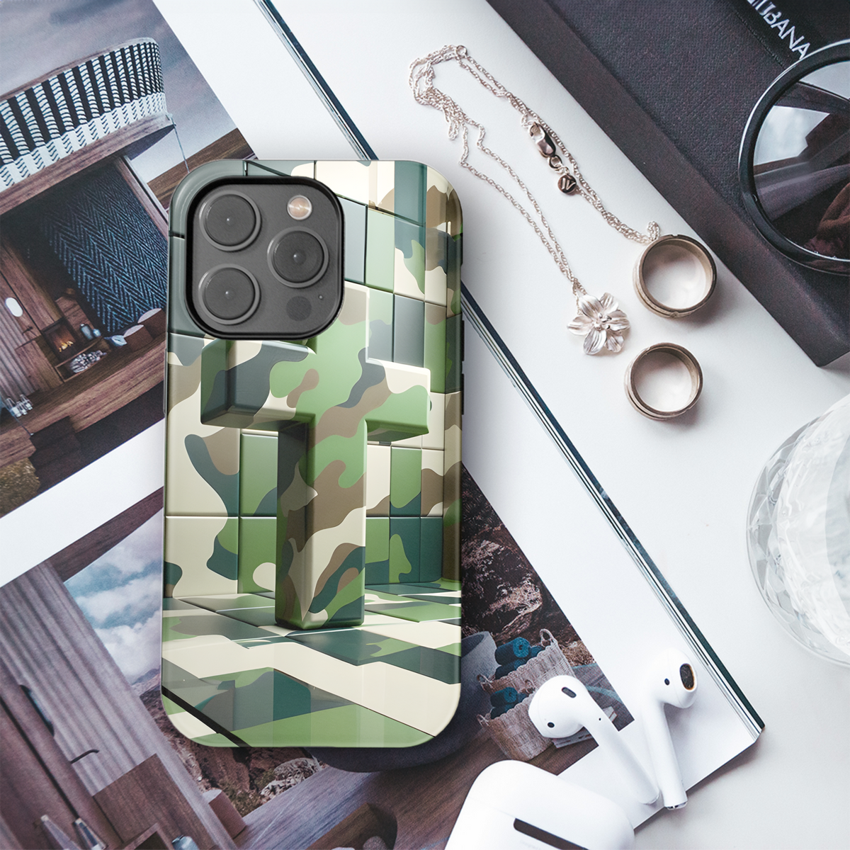 Christian Cross Green Camouflage Phone Case iPhone Samsung Cover Pixel 3781 - Image 3