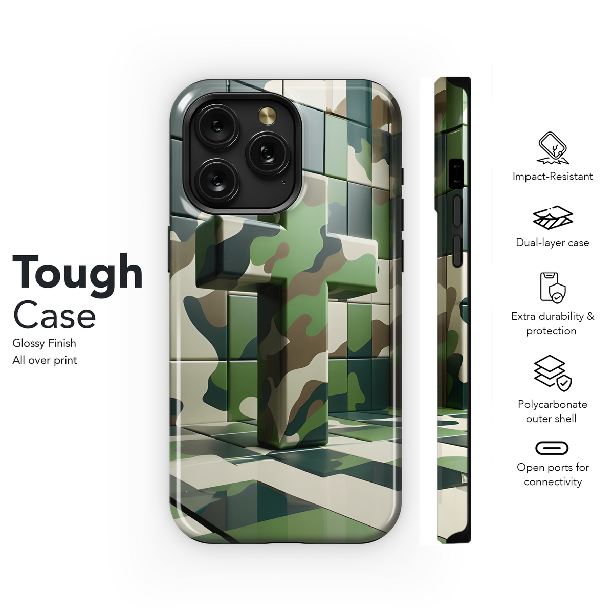 Christian Cross Green Camouflage Phone Case iPhone Samsung Cover Pixel 3781 - Image 6