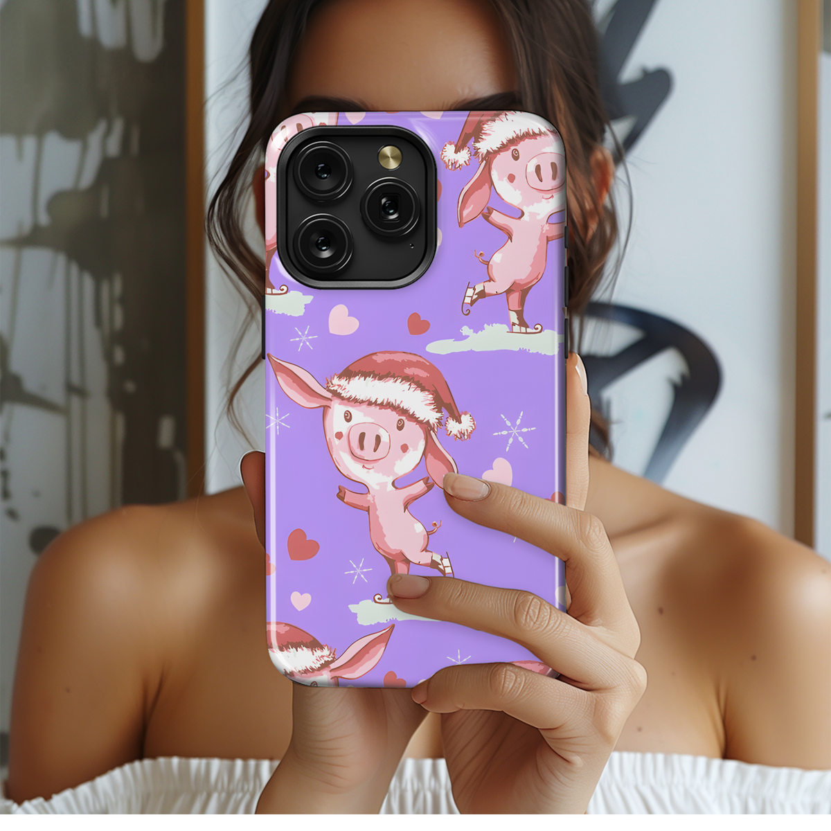 Christmas Piggy Skates Phone Case iPhone Samsung Cover Pixel 3979 - Image 2