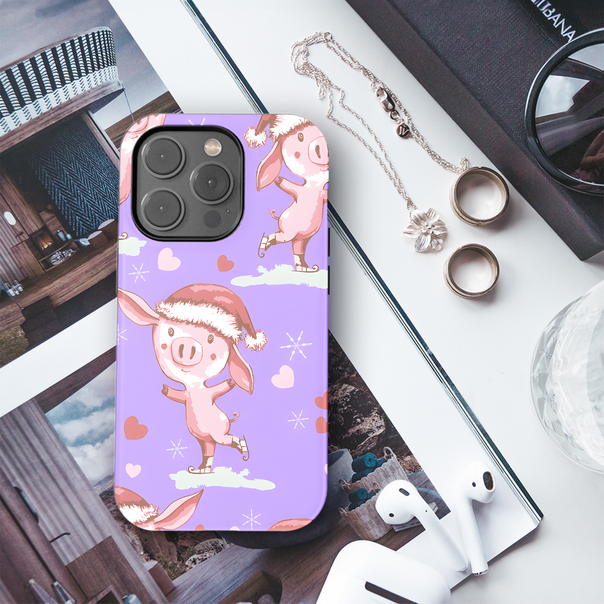 Christmas Piggy Skates Phone Case iPhone Samsung Cover Pixel 3979 - Image 3