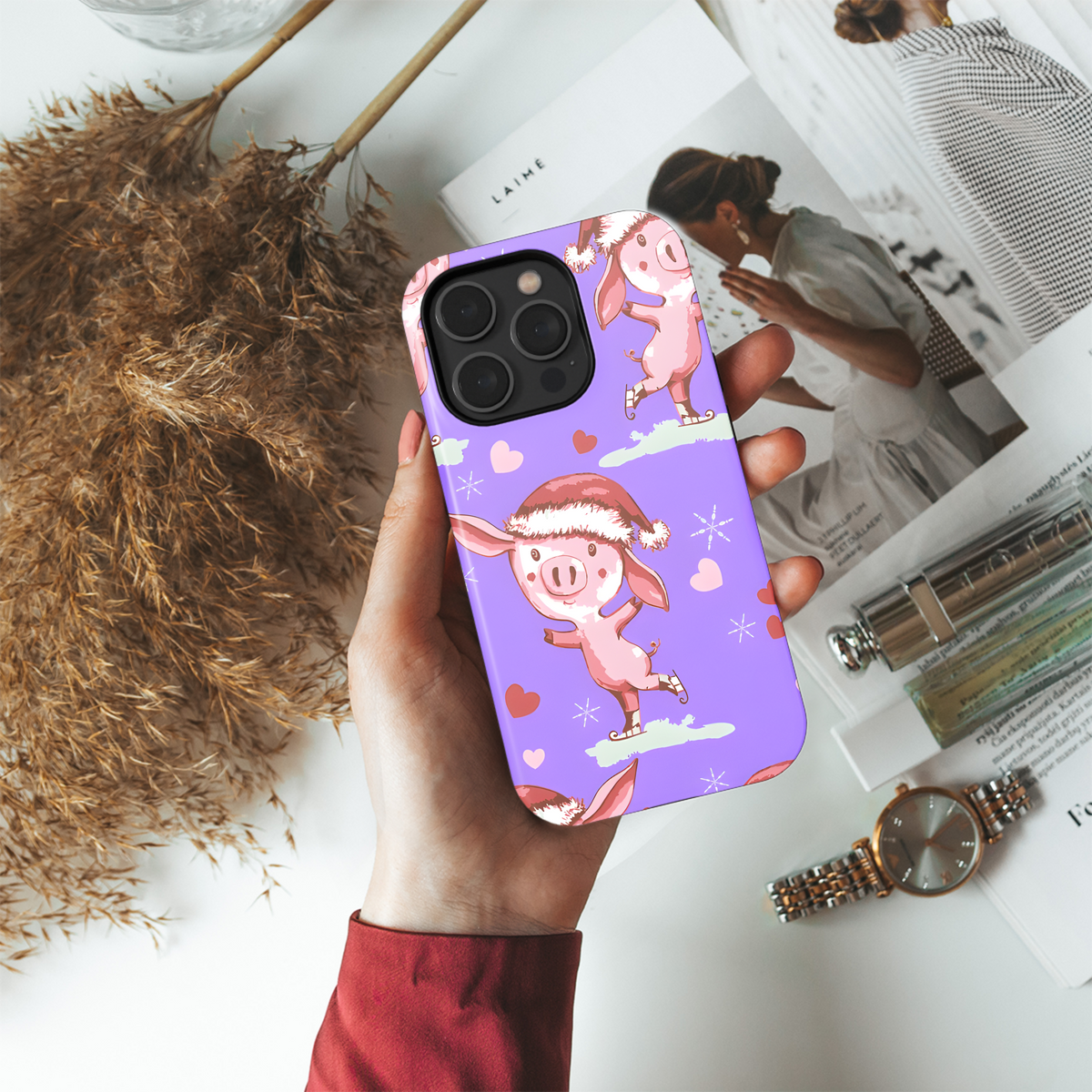 Christmas Piggy Skates Phone Case iPhone Samsung Cover Pixel 3979 - Image 4