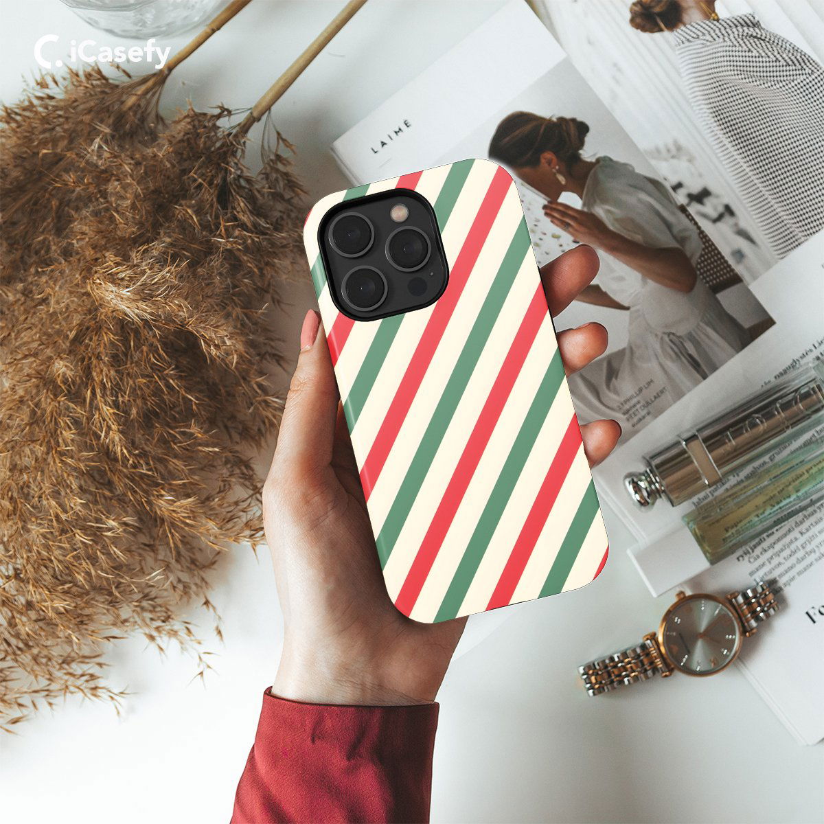 Christmas Stripe Lines Phone Case iPhone Samsung Pixel & More - Image 2