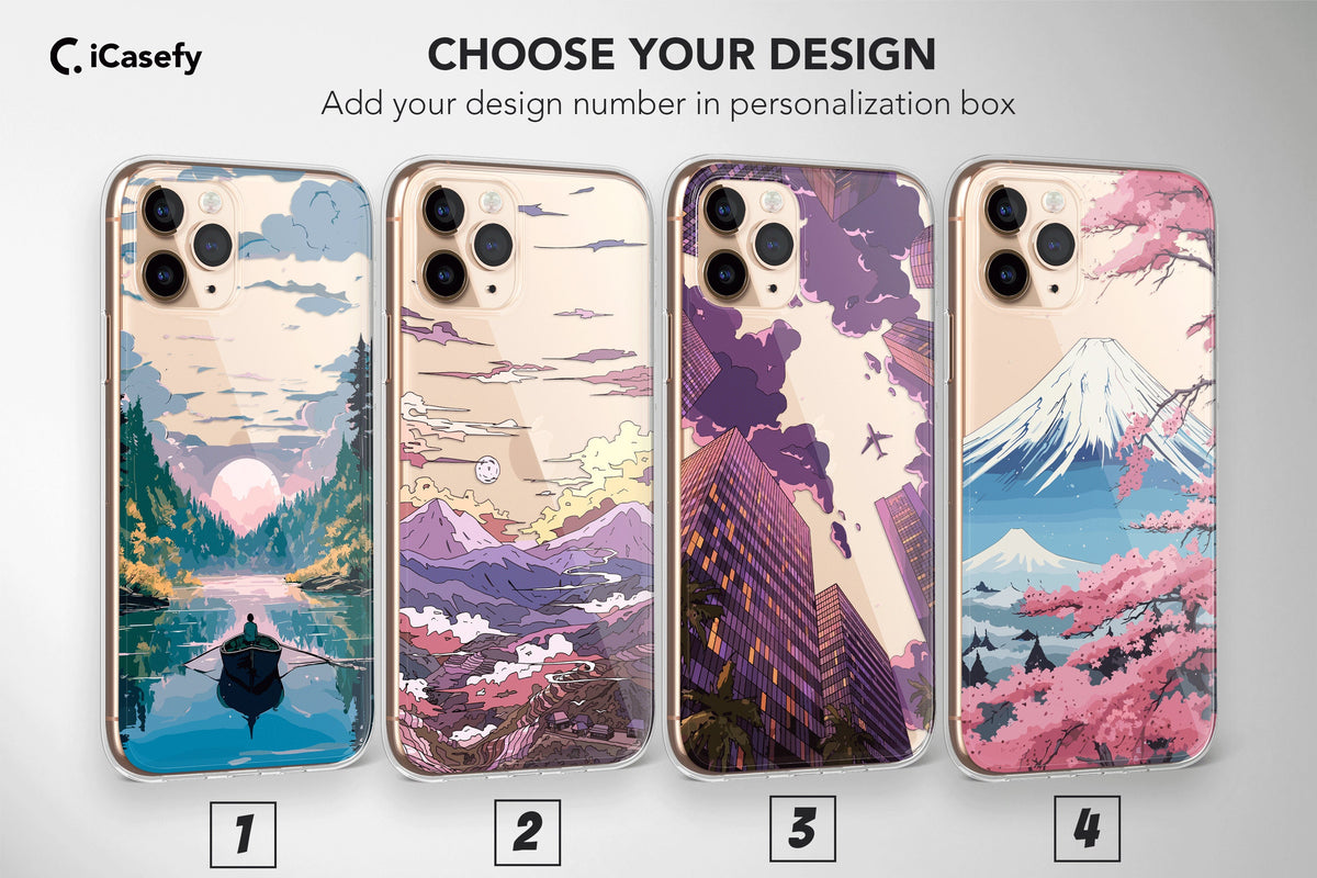 Clear Anime Lofi Phone Case Abstact Mountain Cover - Image 1