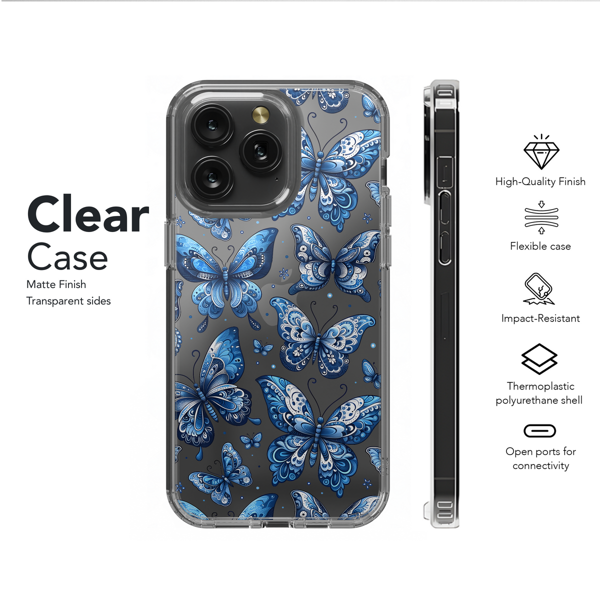 Clear Celestial Blue Moth Mystical Butterfly Phone Case iPhone Samsung Cover Pixel 2771 - Image 6