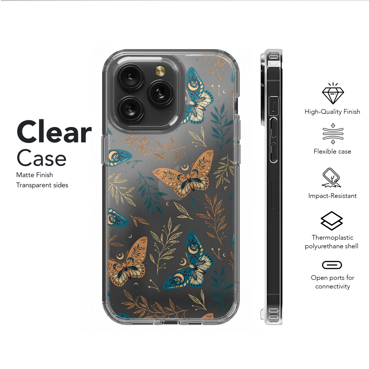 Clear Celestial Moth Mystical Butterfly Phone Case iPhone Samsung Cover Pixel 2772 - Image 6