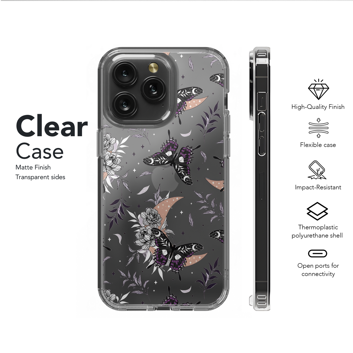 Clear Celestial Moth Mystical Butterfly Phone Case iPhone Samsung Cover Pixel 2774 - Image 6