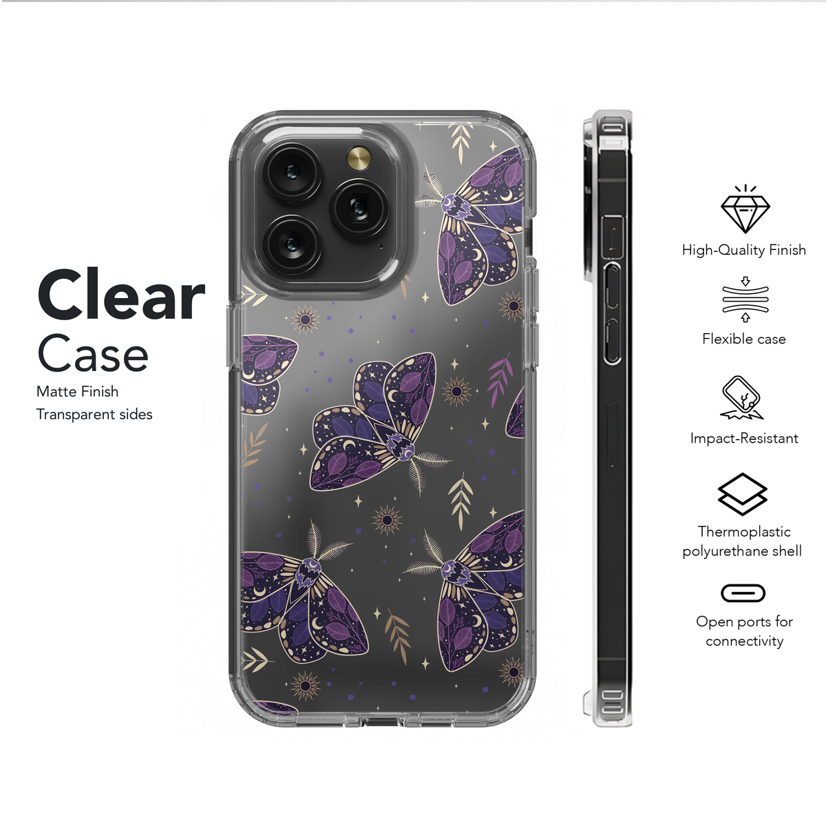 Clear Celestial Moth Mystical Butterfly Phone Case iPhone Samsung Cover Pixel 2776 - Image 6