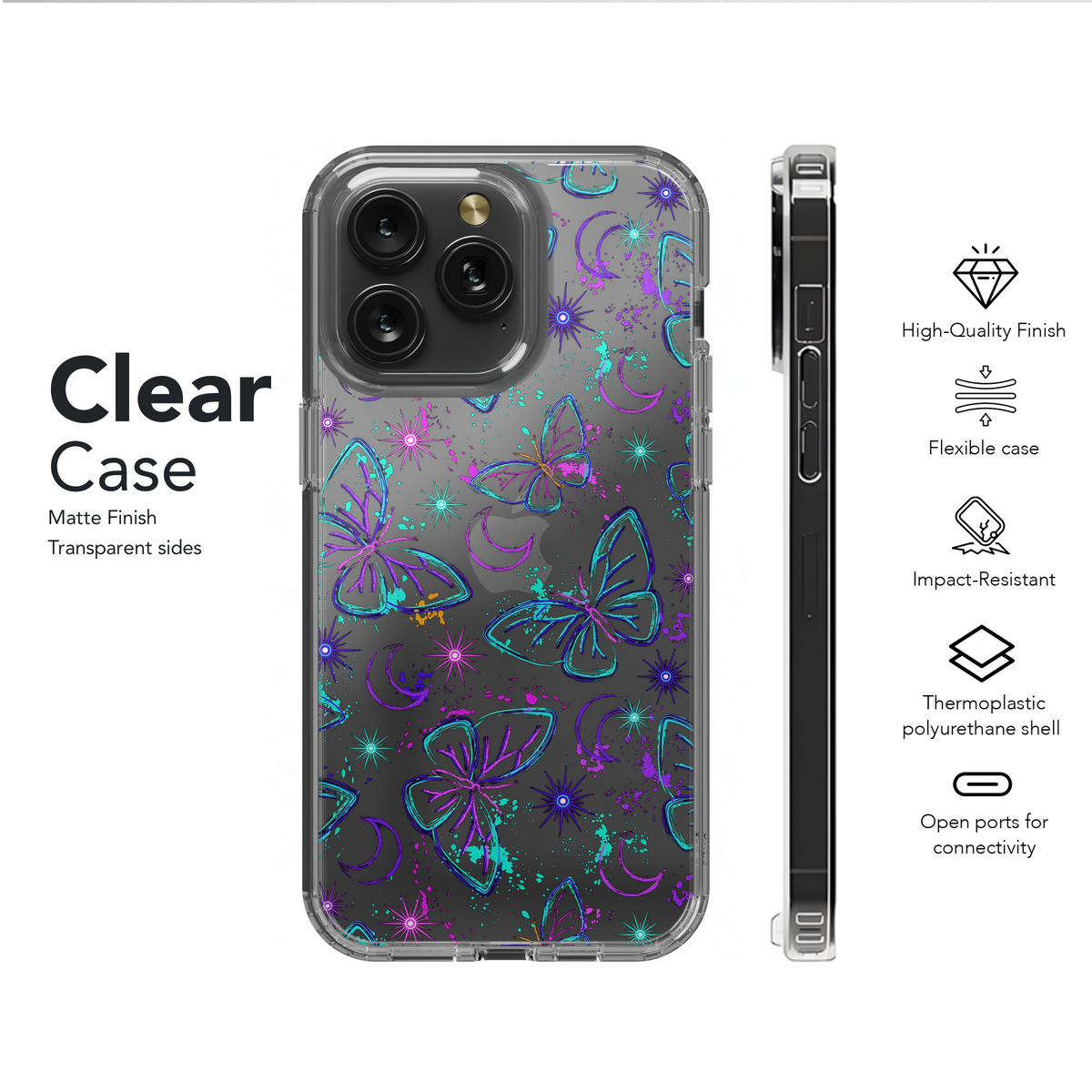 Clear Celestial Neon Moth Mystical Butterfly Phone Case iPhone Samsung Cover Pixel 2773 - Image 6