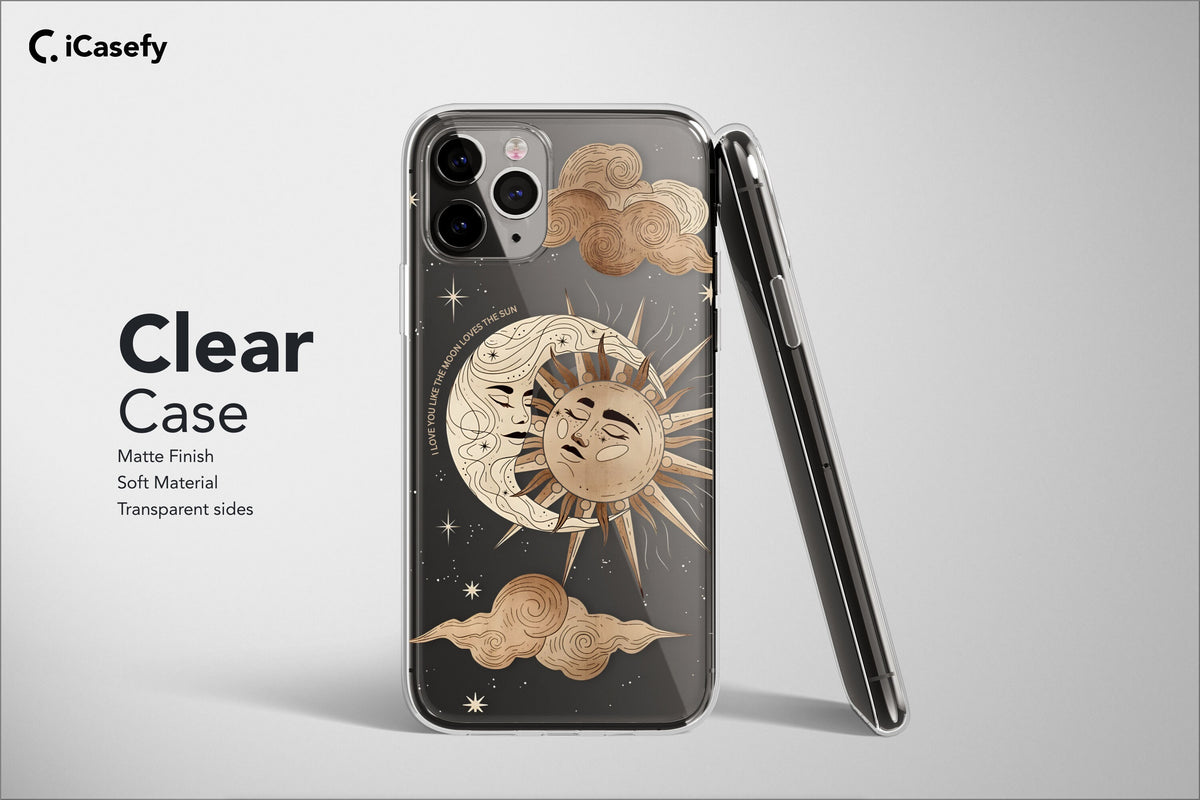 Clear Celestial Phone Case Moon and Sun Stars Mystical Cover - Image 3