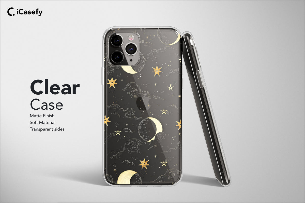 Clear Celestial Phone Case Moon Stars Mystical Cover - Image 3