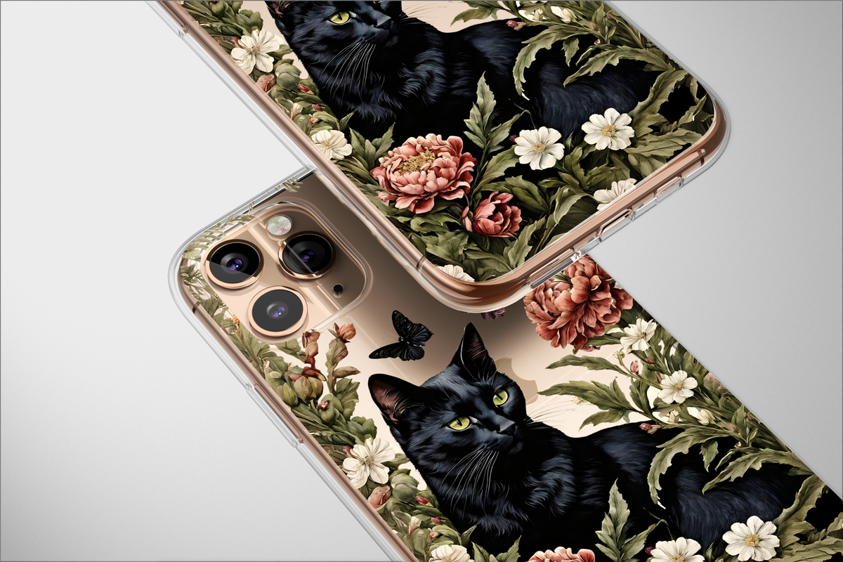 Clear Flower Black Cat Phone Case Cute Animal Cover for iPhone 15 Pro Max 14 Plus 13 12 Mini 11 XR SE Samsung S24 S23 S22 Google Pixel 8 7 - Image 4