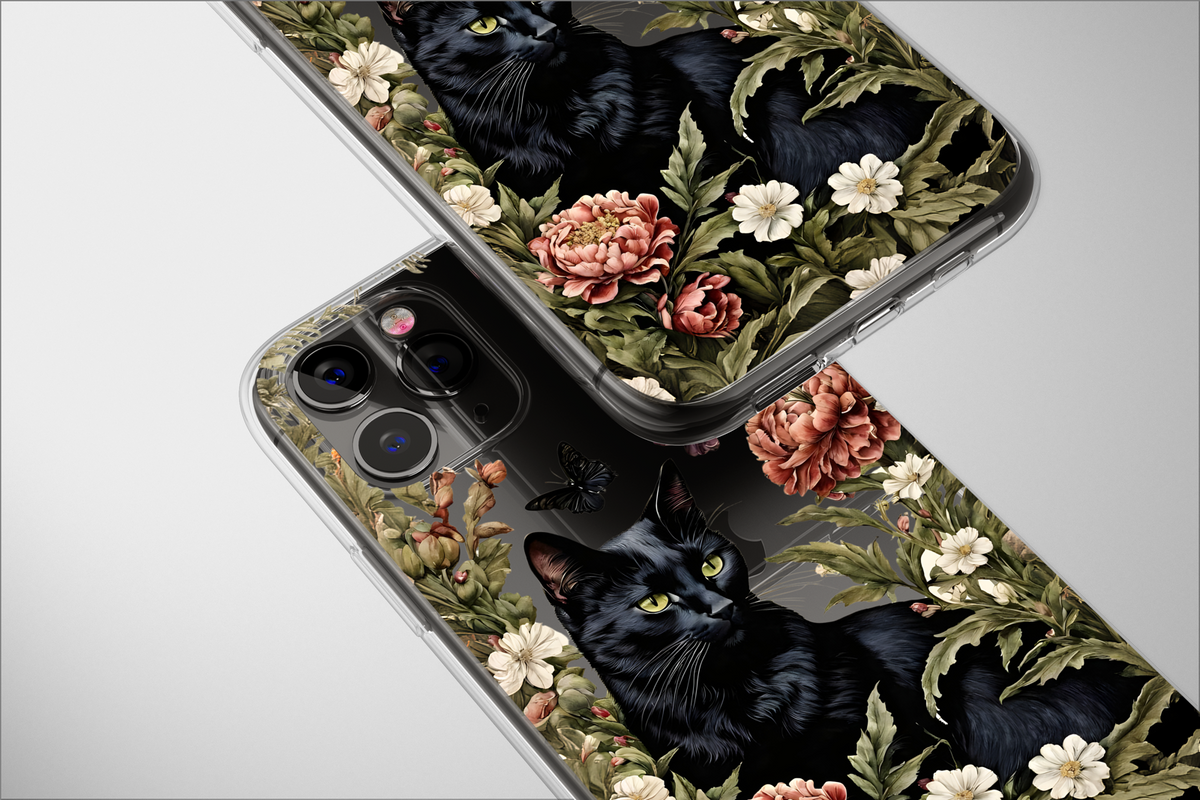 Clear Flower Black Cat Phone Case Cute Animal Cover for iPhone 15 Pro Max 14 Plus 13 12 Mini 11 XR SE Samsung S24 S23 S22 Google Pixel 8 7 - Image 5