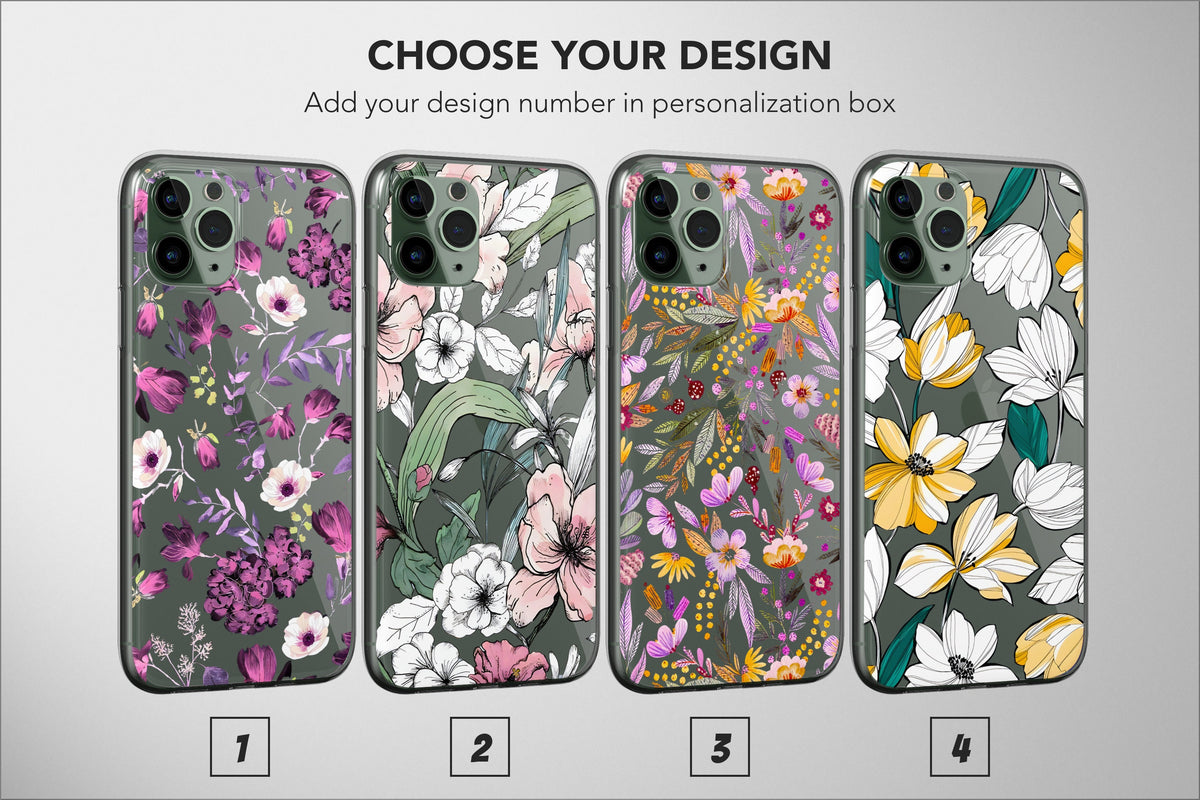 Clear Wildflower Phone Case Botanic Pattern Drawing Art Cover - Image 1