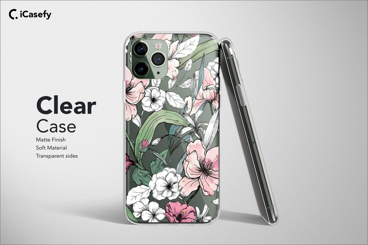 Clear Wildflower Phone Case Botanic Pattern Drawing Art Cover - Image 3