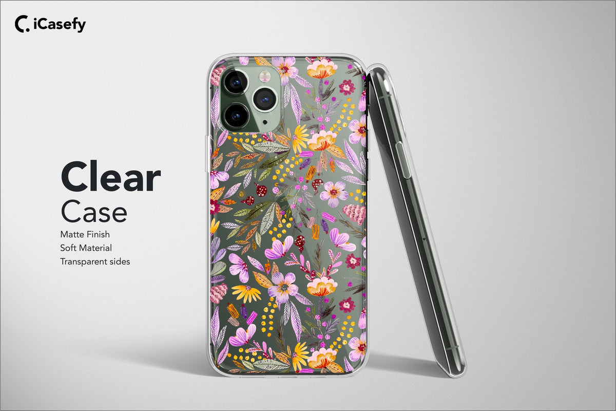 Clear Wildflower Phone Case Botanic Pattern Drawing Art Cover - Image 4