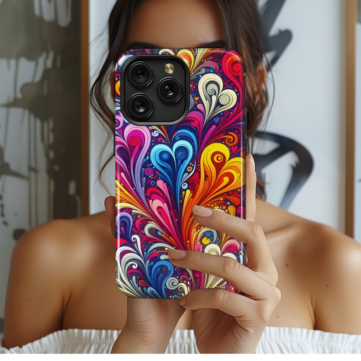 Colorful Abstract Spray Swirl Hearts Phone Case iPhone Samsung Cover Pixel 3114 - Image 2