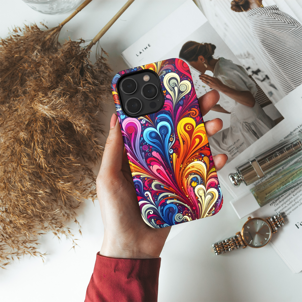 Colorful Abstract Spray Swirl Hearts Phone Case iPhone Samsung Cover Pixel 3114 - Image 4