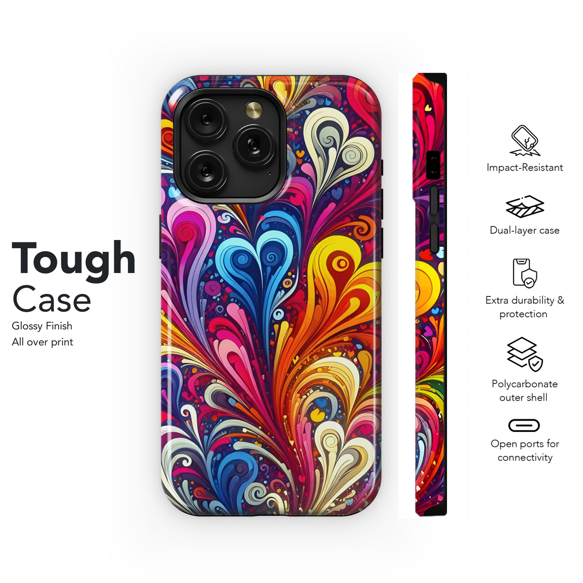 Colorful Abstract Spray Swirl Hearts Phone Case iPhone Samsung Cover Pixel 3114 - Image 6