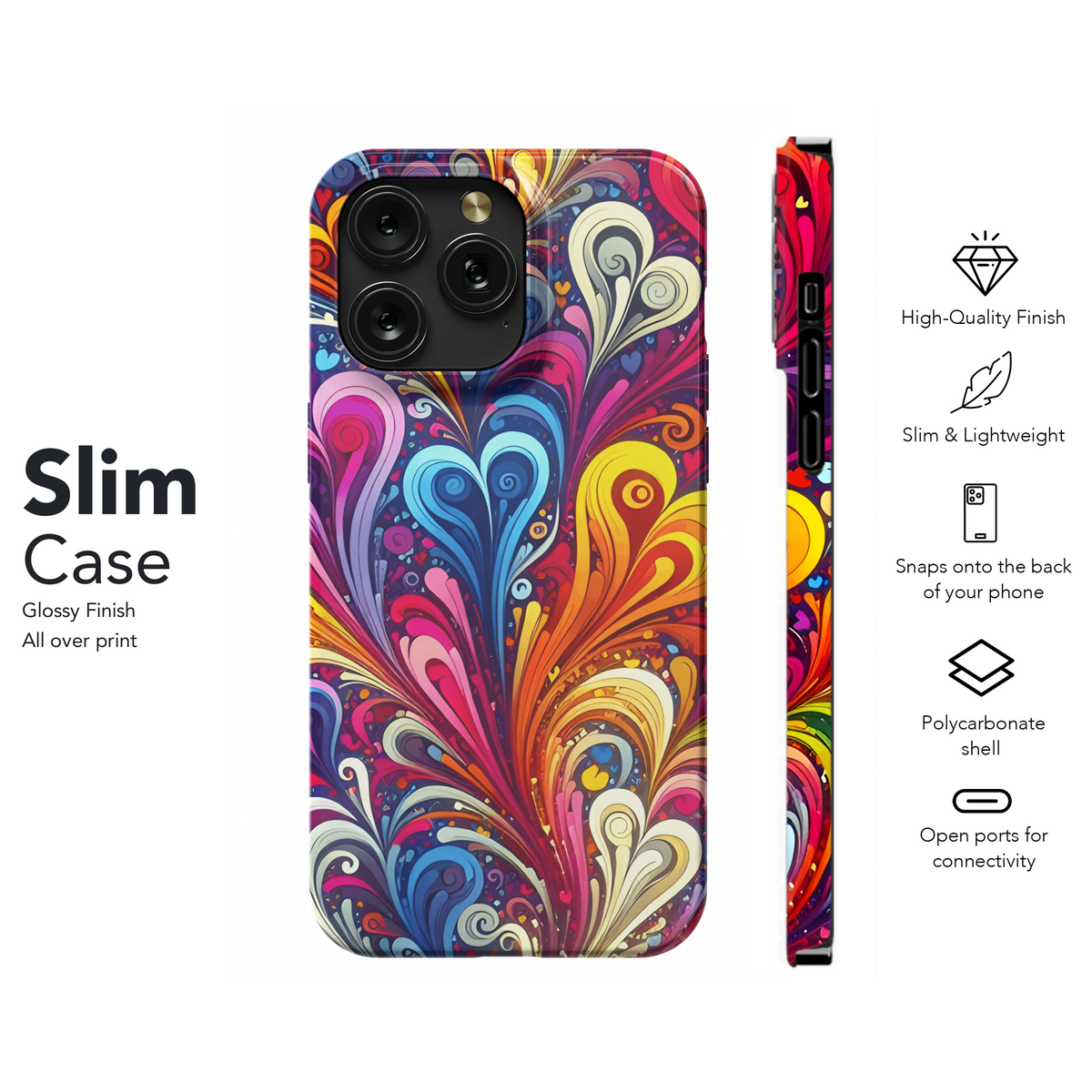 Colorful Abstract Spray Swirl Hearts Phone Case iPhone Samsung Cover Pixel 3114 - Image 7