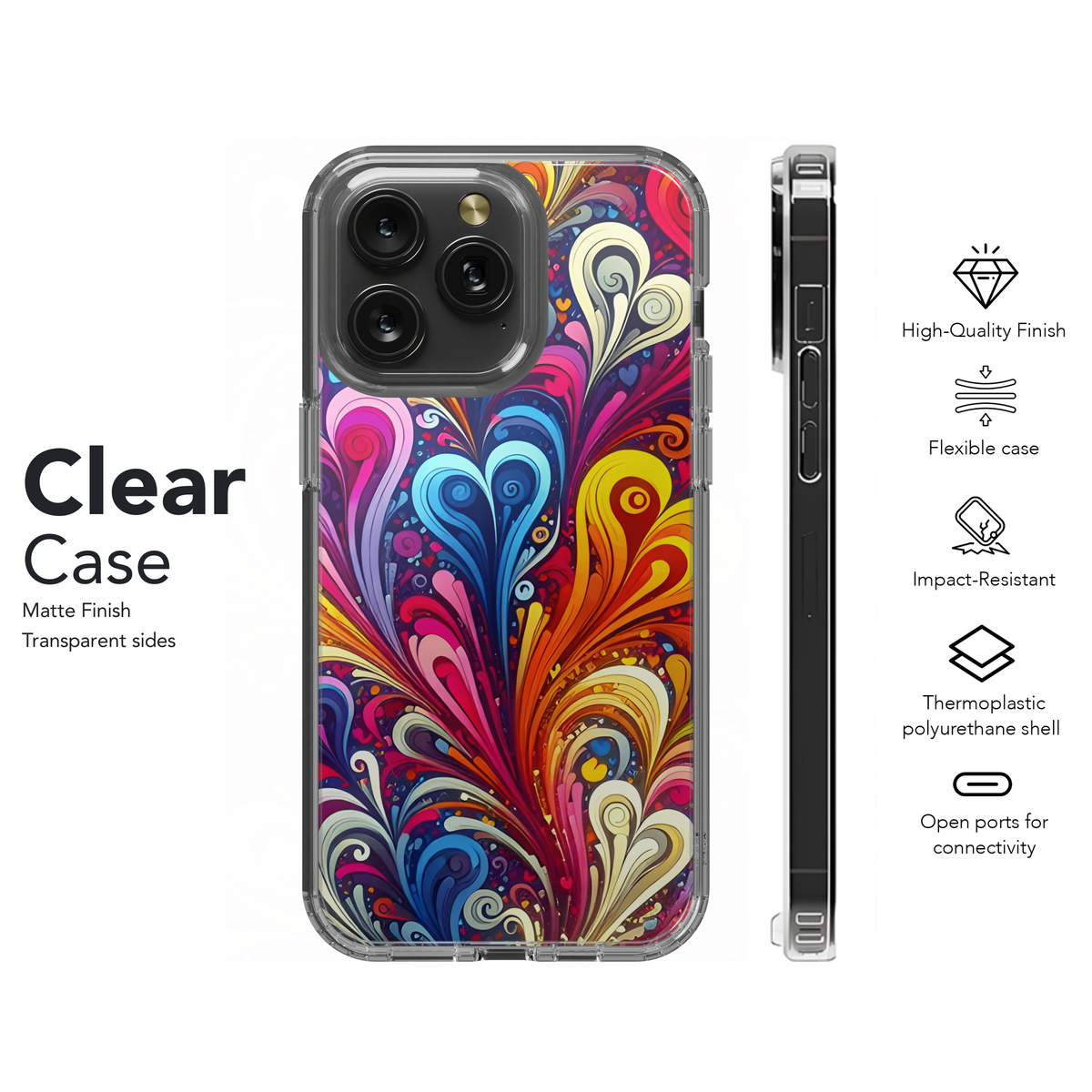 Colorful Abstract Spray Swirl Hearts Phone Case iPhone Samsung Cover Pixel 3114 - Image 8