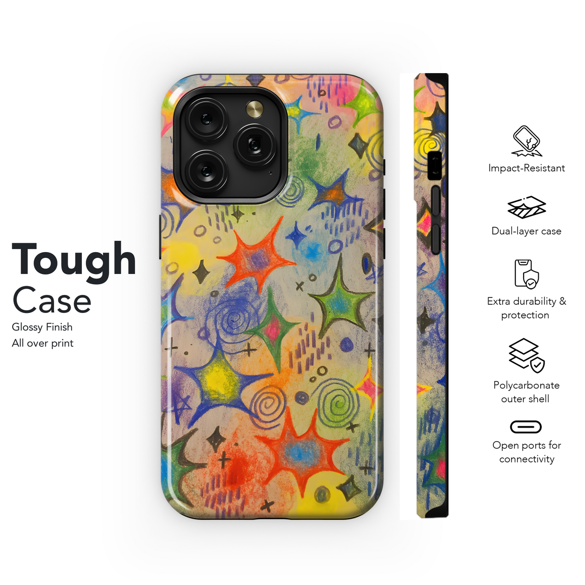 Colorful Sparkly Star Hand Drawn Phone Case iPhone Samsung Cover Pixel 2077 - Image 6