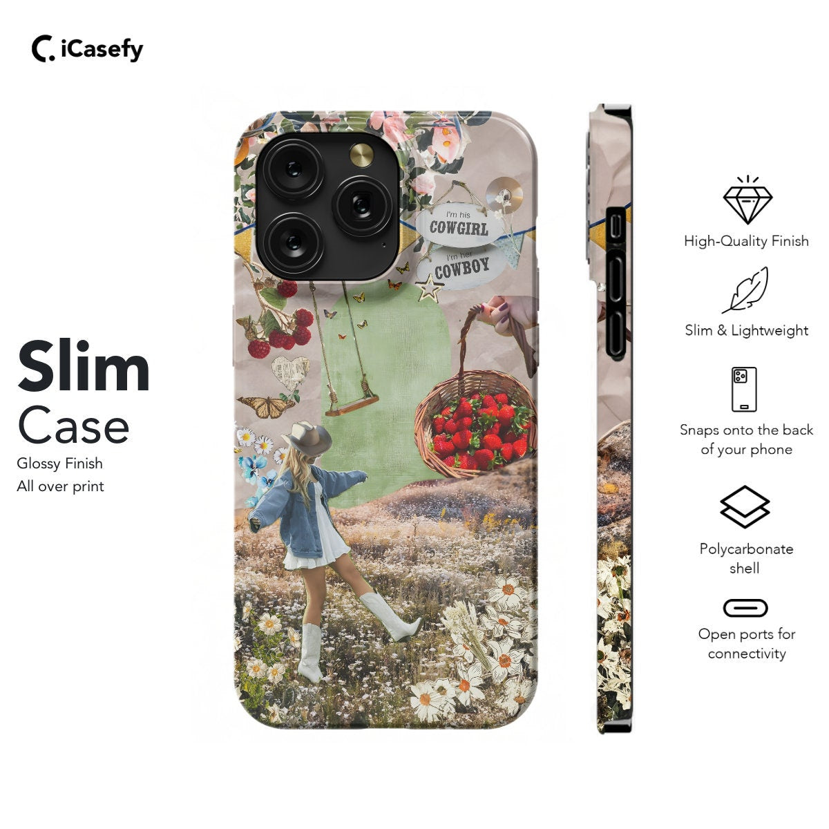 Cow Girl Phone Case Country Side Flower Collage Cover - Image 5