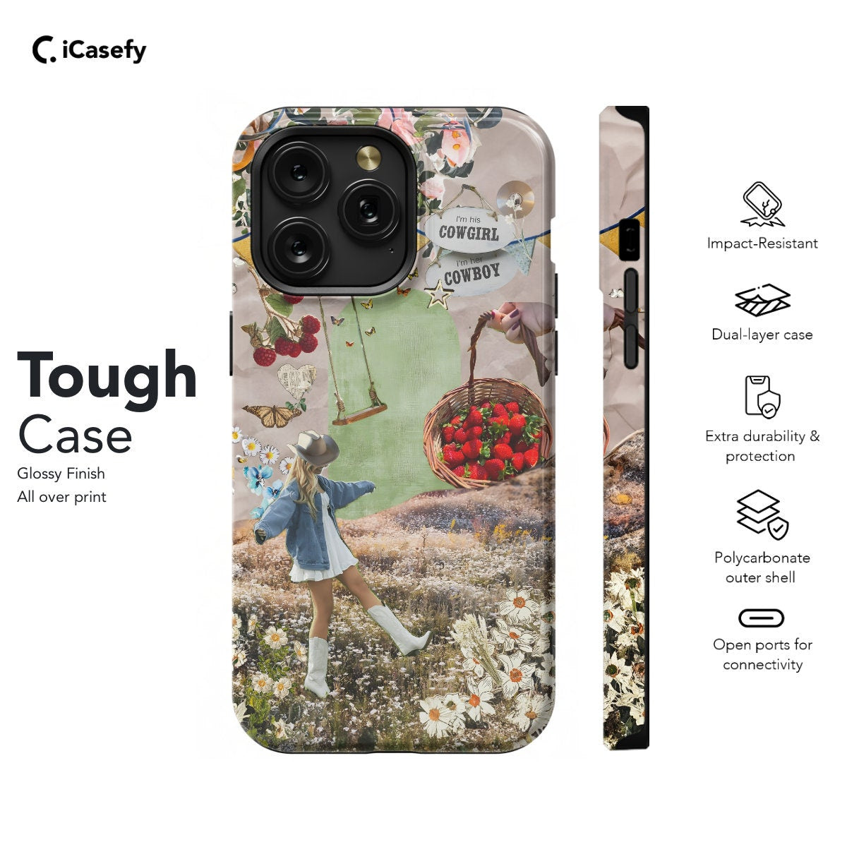 Cow Girl Phone Case Country Side Flower Collage Cover - Image 6