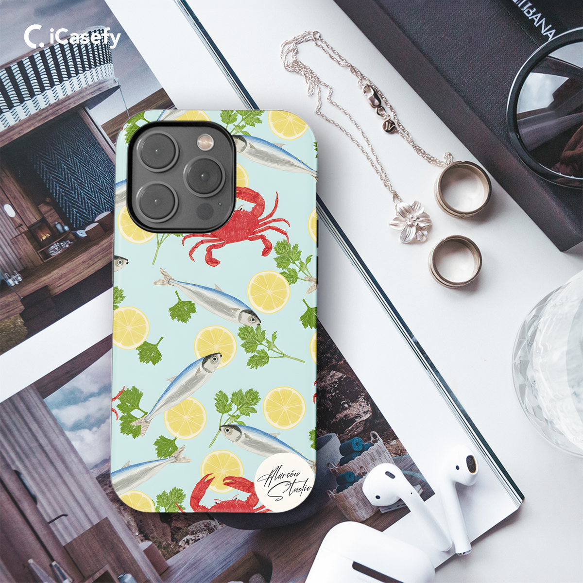 Crabs Sardines Lemons Phone Case iPhone Samsung Cover Pixel 1972 - Image 3