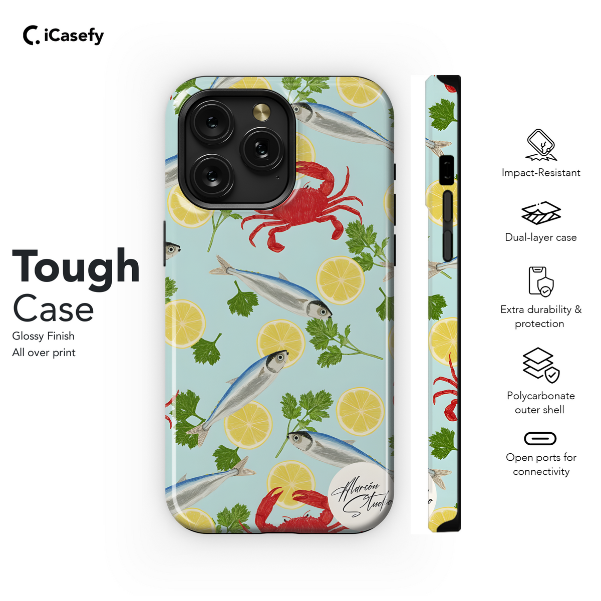 Crabs Sardines Lemons Phone Case iPhone Samsung Cover Pixel 1972 - Image 6