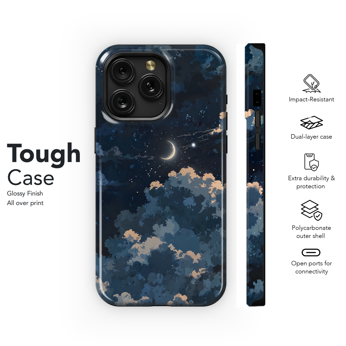 Crescent Moon Night Sky
 Phone Case iPhone Samsung Cover Pixel 3992 - Image 6