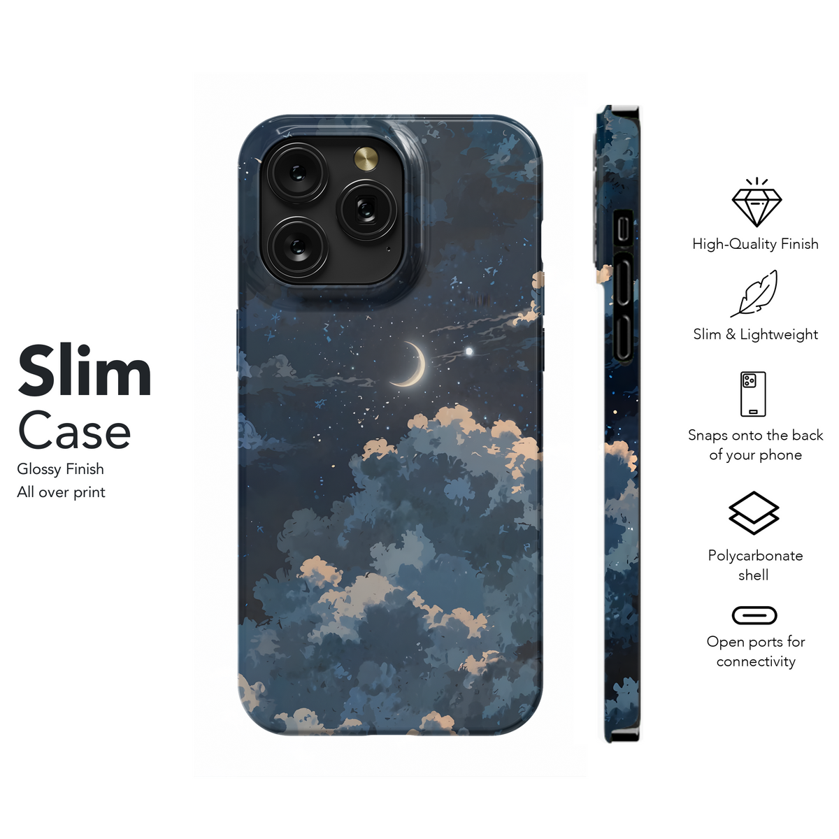 Crescent Moon Night Sky
 Phone Case iPhone Samsung Cover Pixel 3992 - Image 7