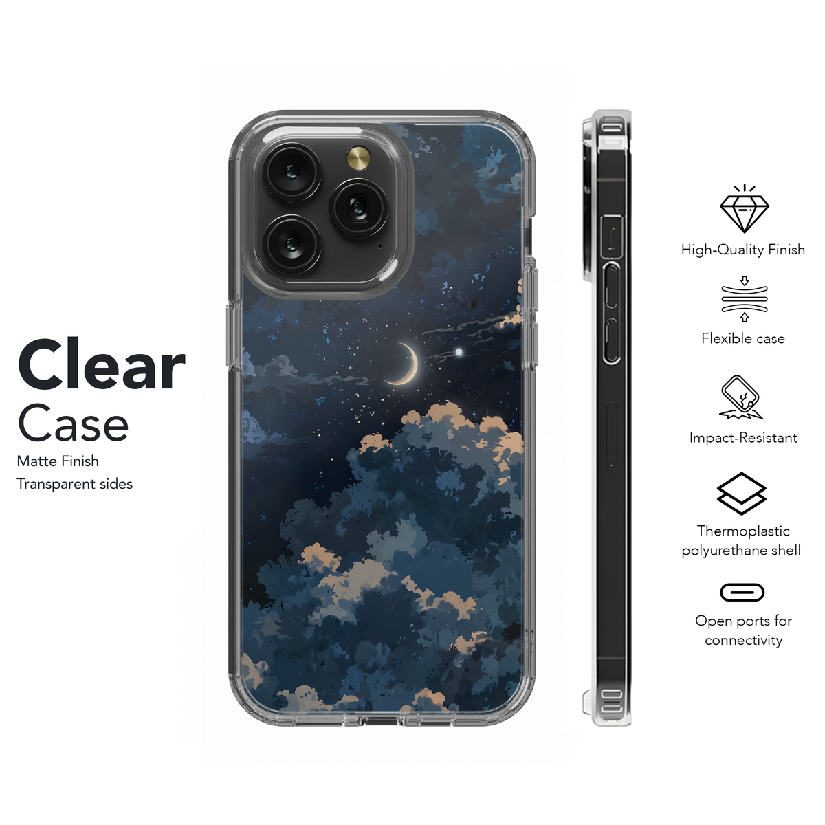 Crescent Moon Night Sky
 Phone Case iPhone Samsung Cover Pixel 3992 - Image 8