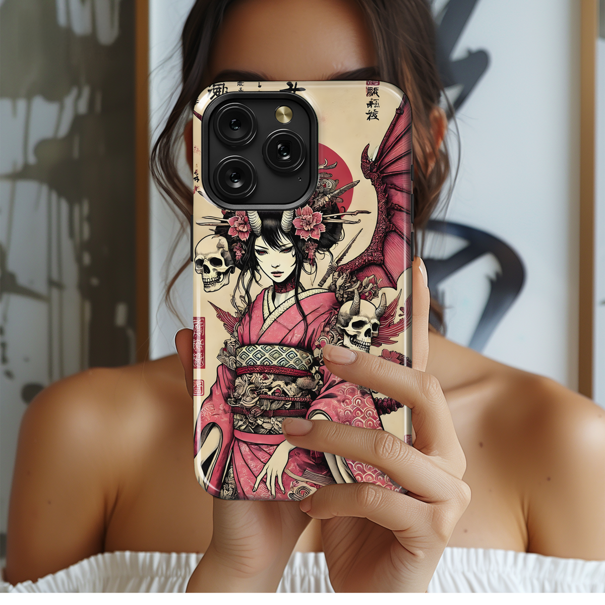 Crimson Geisha Skull Art
 Phone Case iPhone Samsung Cover Pixel 4079 - Image 2