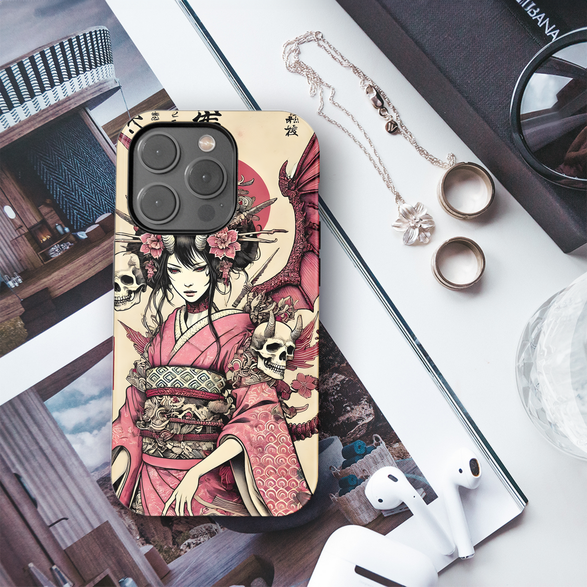 Crimson Geisha Skull Art
 Phone Case iPhone Samsung Cover Pixel 4079 - Image 3