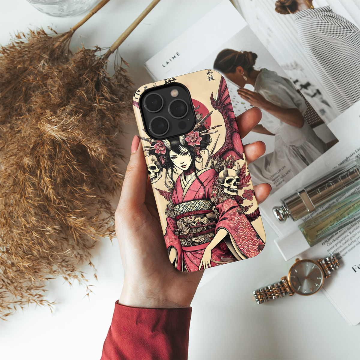 Crimson Geisha Skull Art
 Phone Case iPhone Samsung Cover Pixel 4079 - Image 4