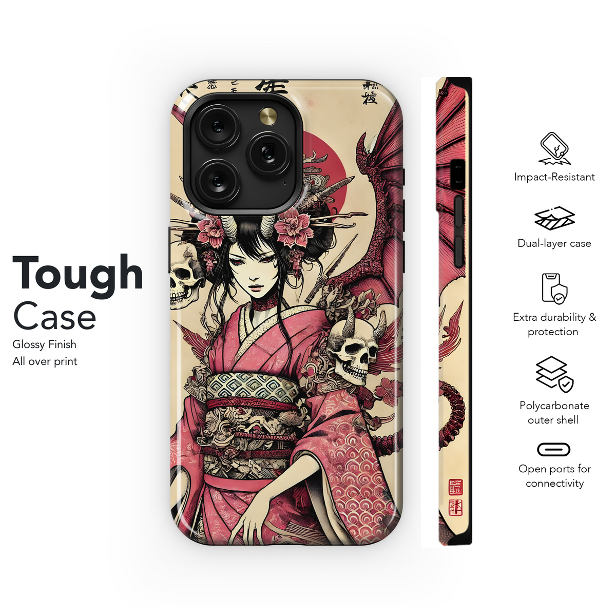 Crimson Geisha Skull Art
 Phone Case iPhone Samsung Cover Pixel 4079 - Image 6