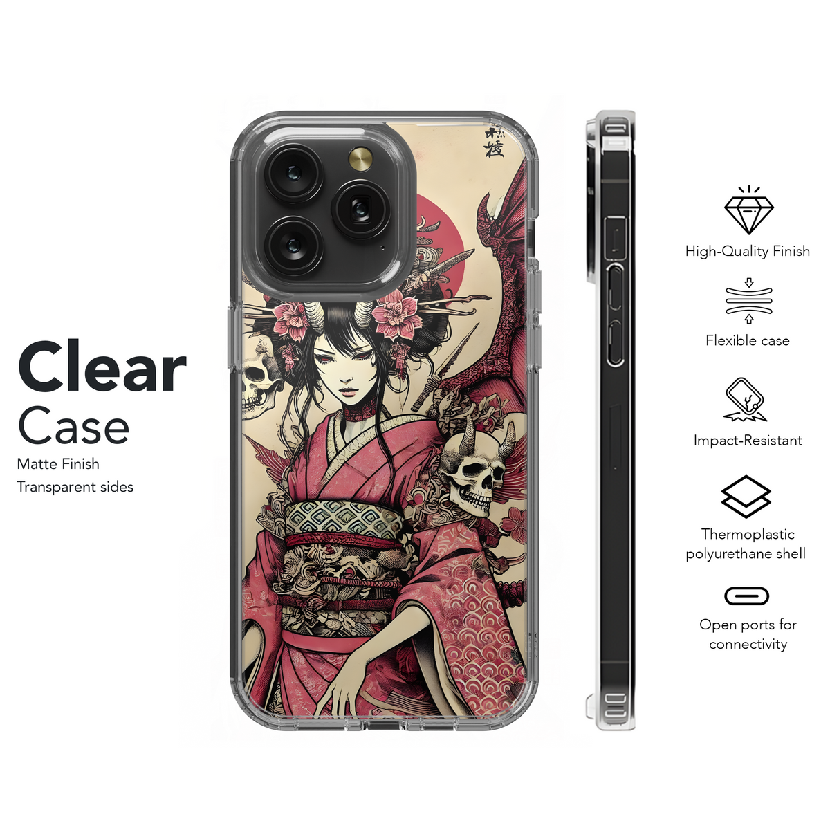 Crimson Geisha Skull Art
 Phone Case iPhone Samsung Cover Pixel 4079 - Image 8