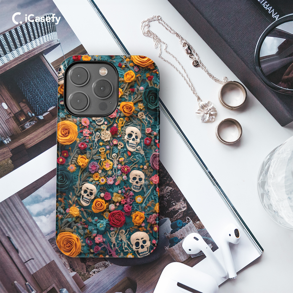 Crochet Floral Skeleton Gothic Ghost Phone Case iPhone Samsung Cover Pixel 1048 - Image 3