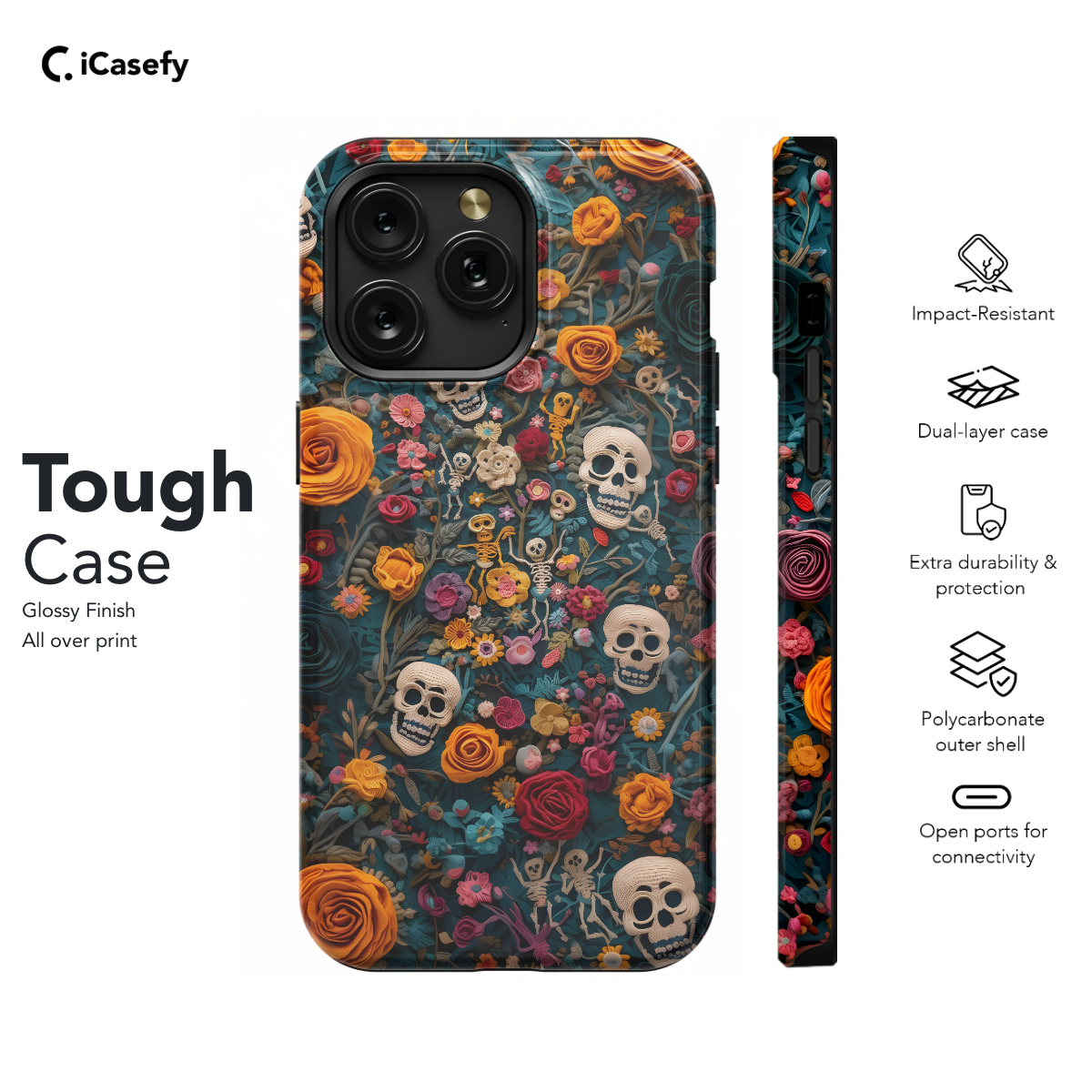 Crochet Floral Skeleton Gothic Ghost Phone Case iPhone Samsung Cover Pixel 1048 - Image 5