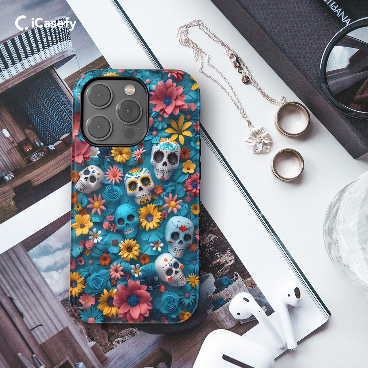 Crochet Floral Skeleton Gothic Ghost Phone Case iPhone Samsung Cover Pixel 1049 - Image 3