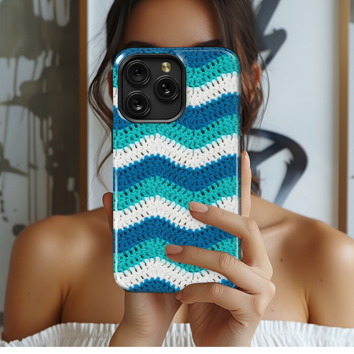 Crochet Waves Knitted Phone Case iPhone Samsung Cover Pixel 3855 - Image 2