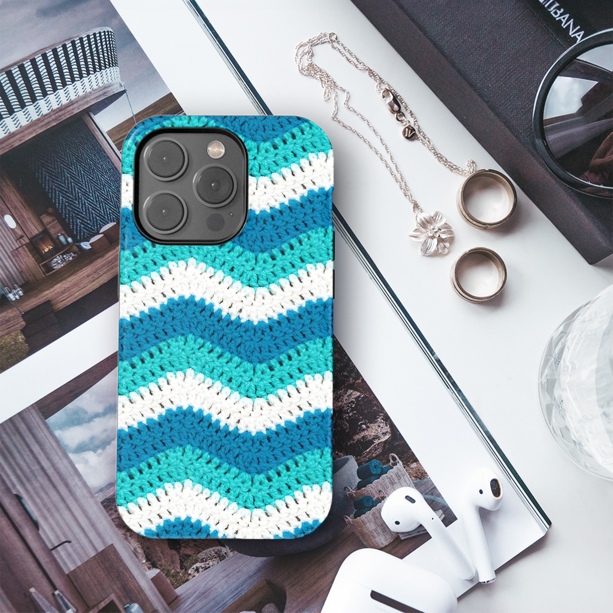 Crochet Waves Knitted Phone Case iPhone Samsung Cover Pixel 3855 - Image 3