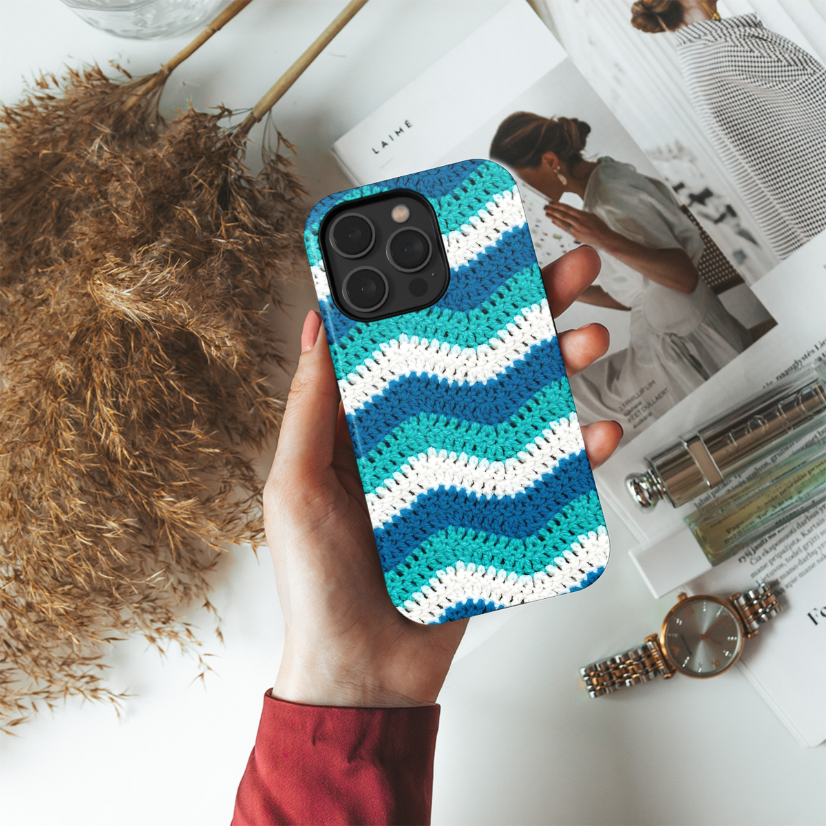 Crochet Waves Knitted Phone Case iPhone Samsung Cover Pixel 3855 - Image 4