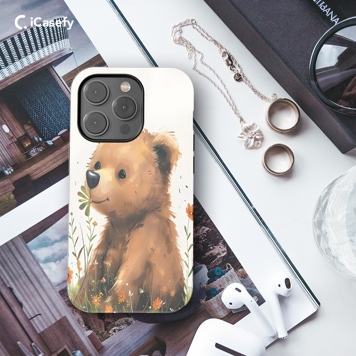 Cute Bear Illustration Phone Case iPhone Samsung Pixel & More 493 - Image 3