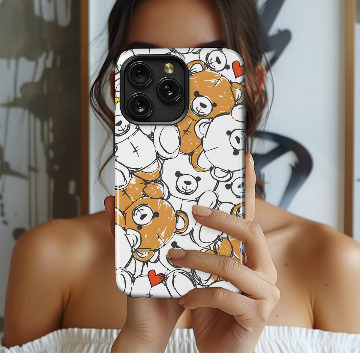 Cute Bear Sketch Phone Case iPhone Samsung Cover Pixel 2470 - Image 2