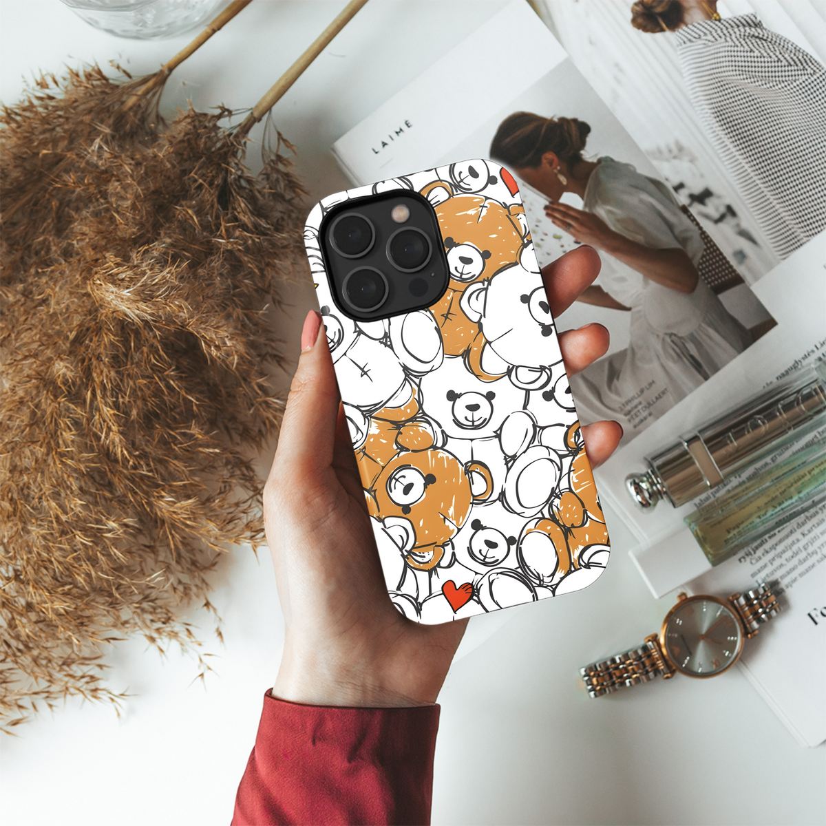 Cute Bear Sketch Phone Case iPhone Samsung Cover Pixel 2470 - Image 4