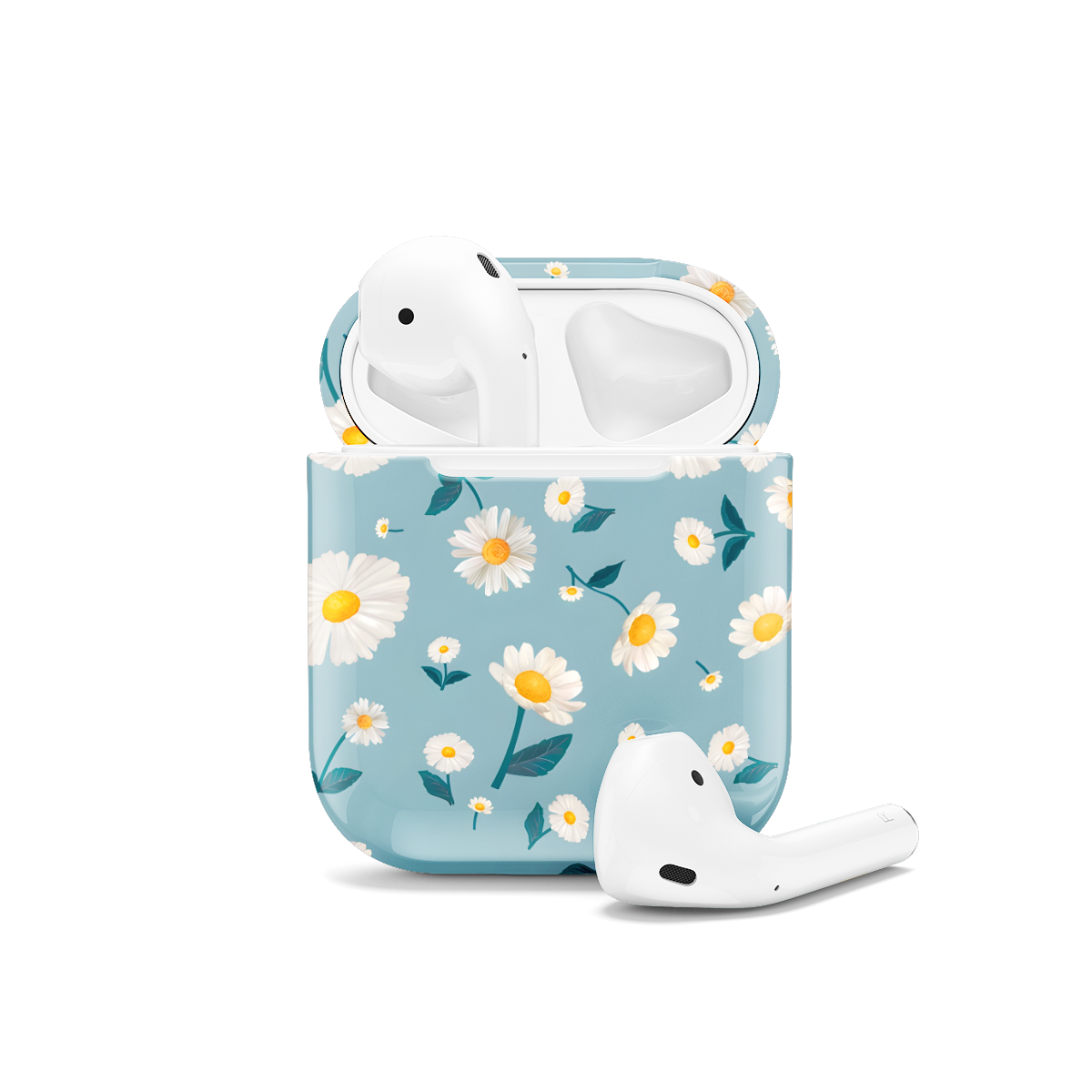 Cute Blue Pastel Daisy Flower AirPods Case AirPods Pro AirPods Pro 2 AirPods 3 AirPods 2 Glossy 1422 - Image 1