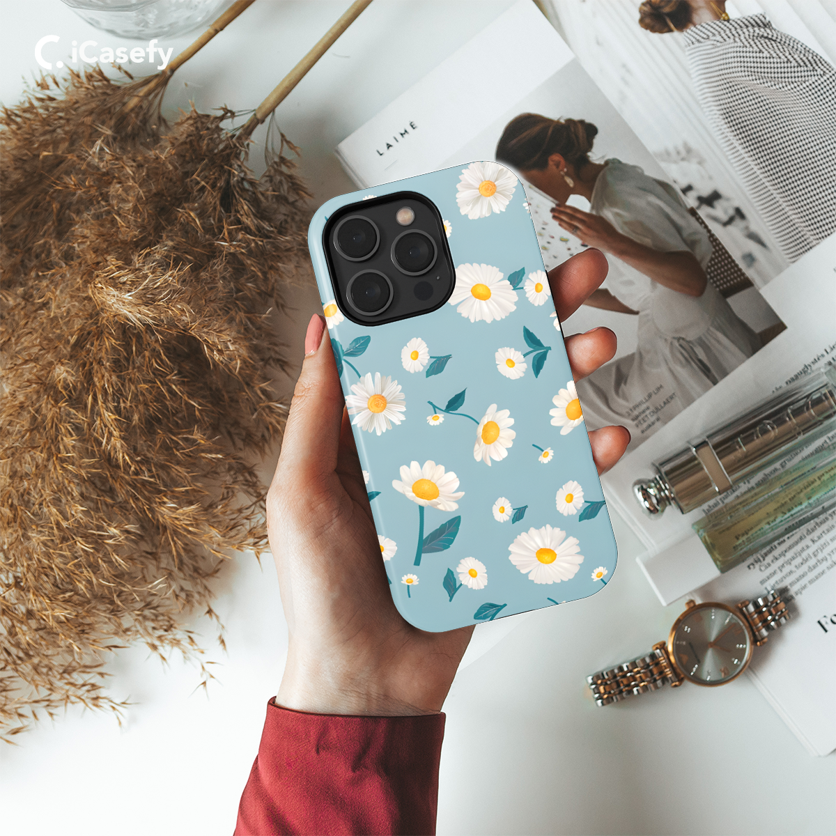 Cute Blue Pastel Daisy Flower Phone Case iPhone Samsung Cover Pixel 1422 - Image 2