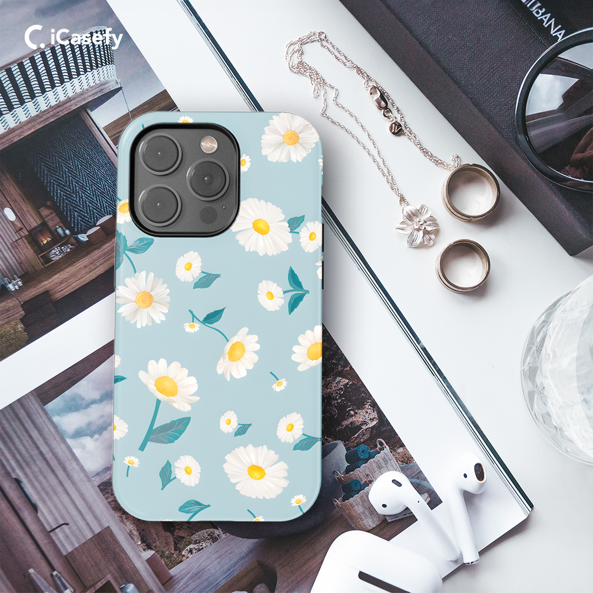 Cute Blue Pastel Daisy Flower Phone Case iPhone Samsung Cover Pixel 1422 - Image 3